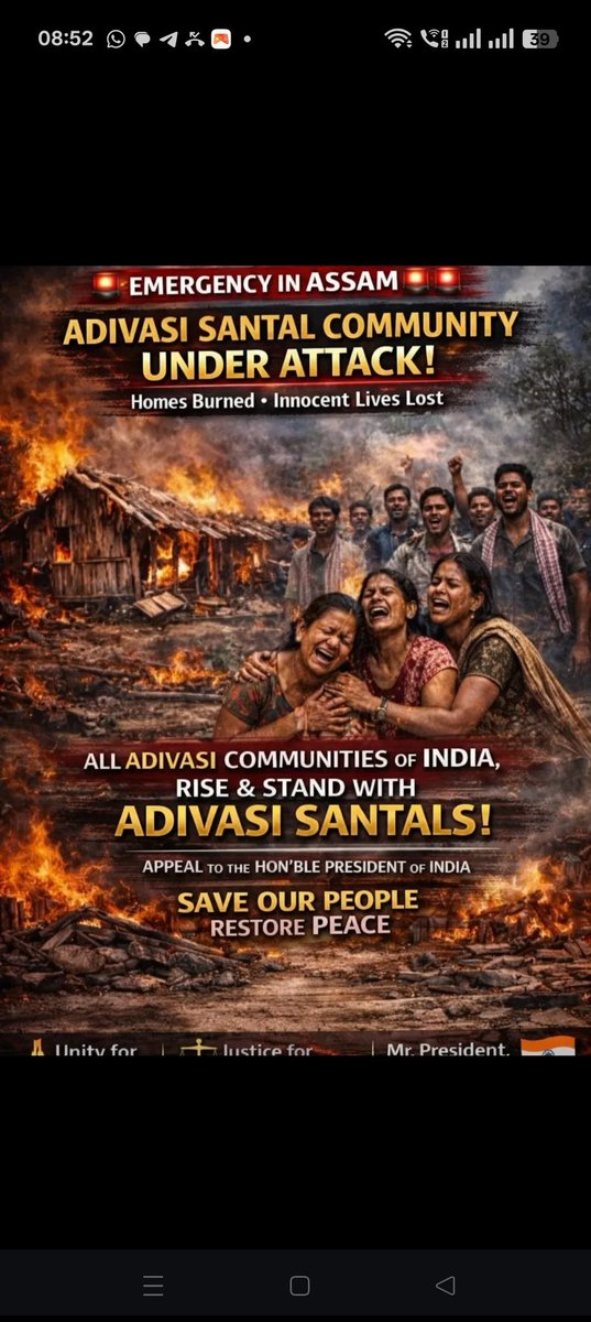 ajitmurmu007's tweet photo. Santali villages are burnt. Innocent children, women and elderly are left homeless in freezing winter. We want Rs.5 lakh compensation for each family. Rs.85k is a meagre amount.
Children are afraid to go to school.
The government must ensure their safety and security immediately. https://t.co/M4lPQpHOal
