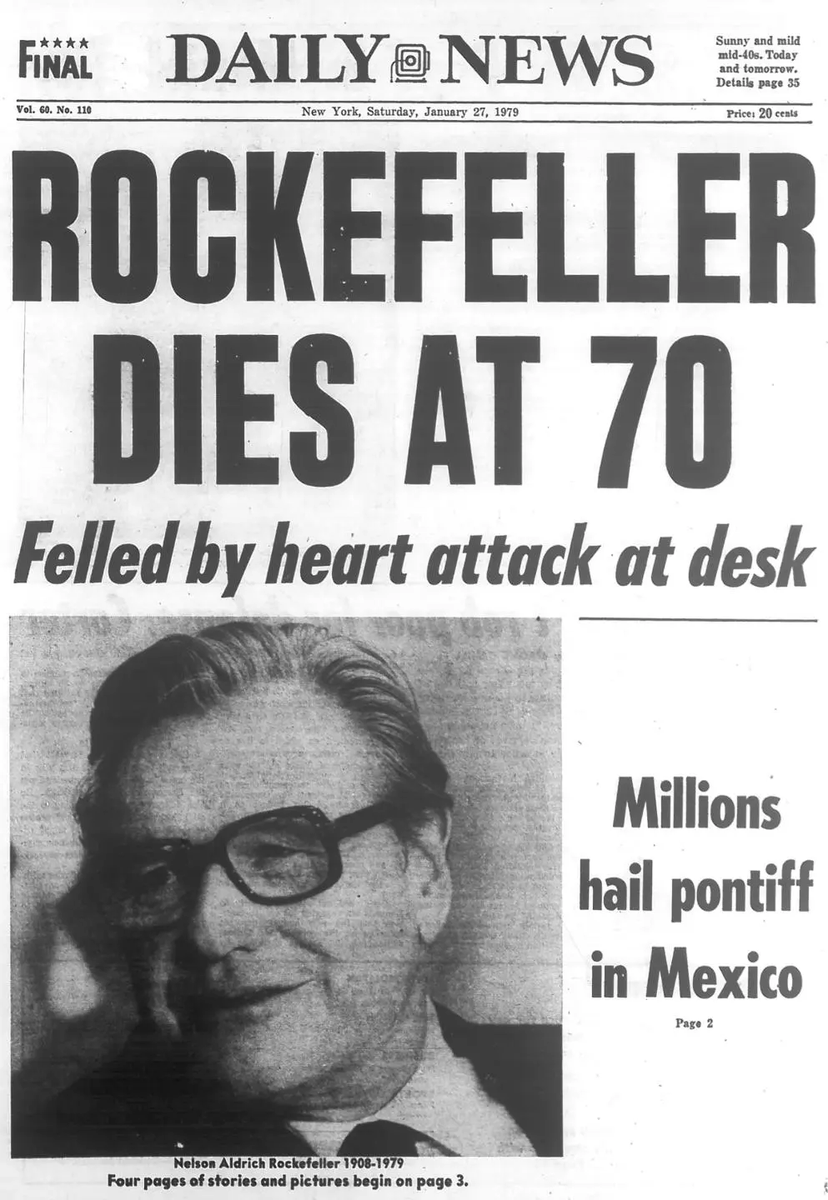 PresArchive's tweet image. Nelson Rockefeller died having sex with his secretary 47 yrs ago.