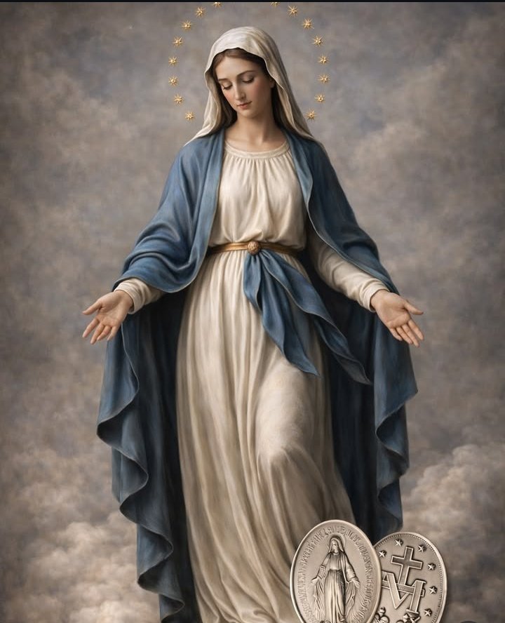 ✝️ Dios te salve, María, 
llena eres de gracia;
el Señor es contigo.
Bendita Tú eres 
entre todas las mujeres,
y bendito es el fruto de tu vientre, Jesús. 

Santa María, Madre de Dios,
ruega por nosotros, pecadores,
ahora y en la hora de nuestra muerte. Amén 🙏