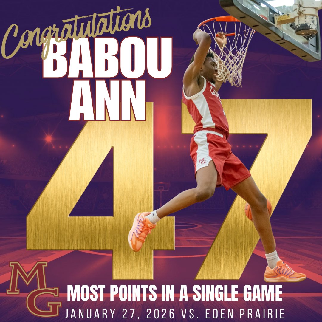 GroveHoops's tweet image. Congratulations to @baboucarrann for setting the new Maple Grove boys basketball single game record with 47 points in tonight’s W vs Eden Prairie!