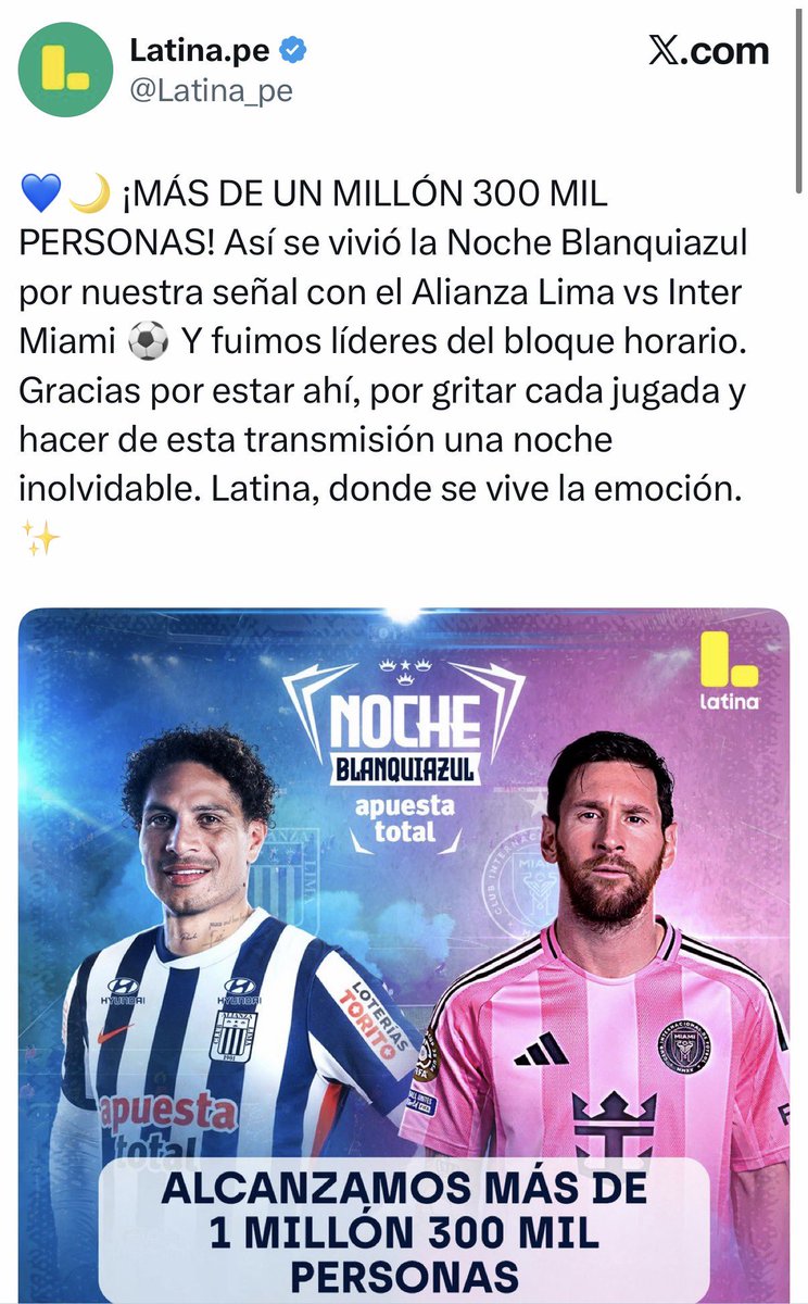 Solo contando Perv alianza le saca ventaja de 800K de espectadores al rival brócoli.

Ojo, esto es sin contar la transmisión internacional de ESPN ni tampoco la de Liga 1 Max

Niveles de niveles