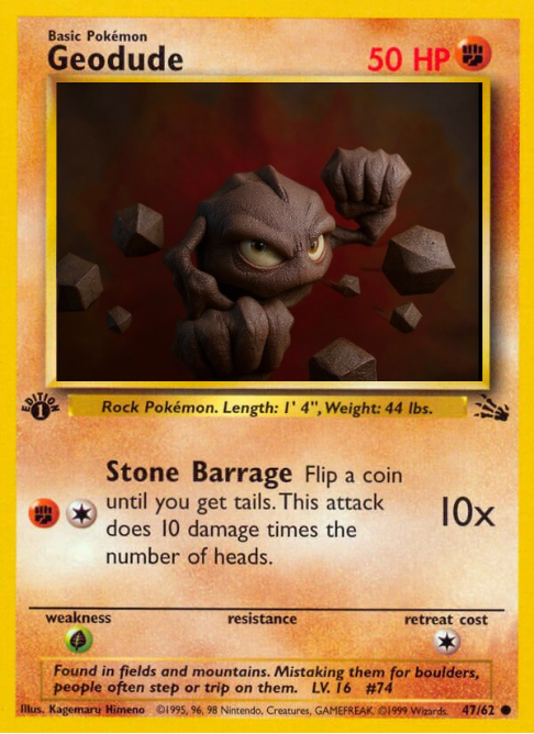 PokeTCGraphic's tweet photo. Geodude #47/62 | Pokémon Fossil Set (1st Edition, 1999)

Original → Reimagined

🪨↓ https://t.co/VdRx87zjYN