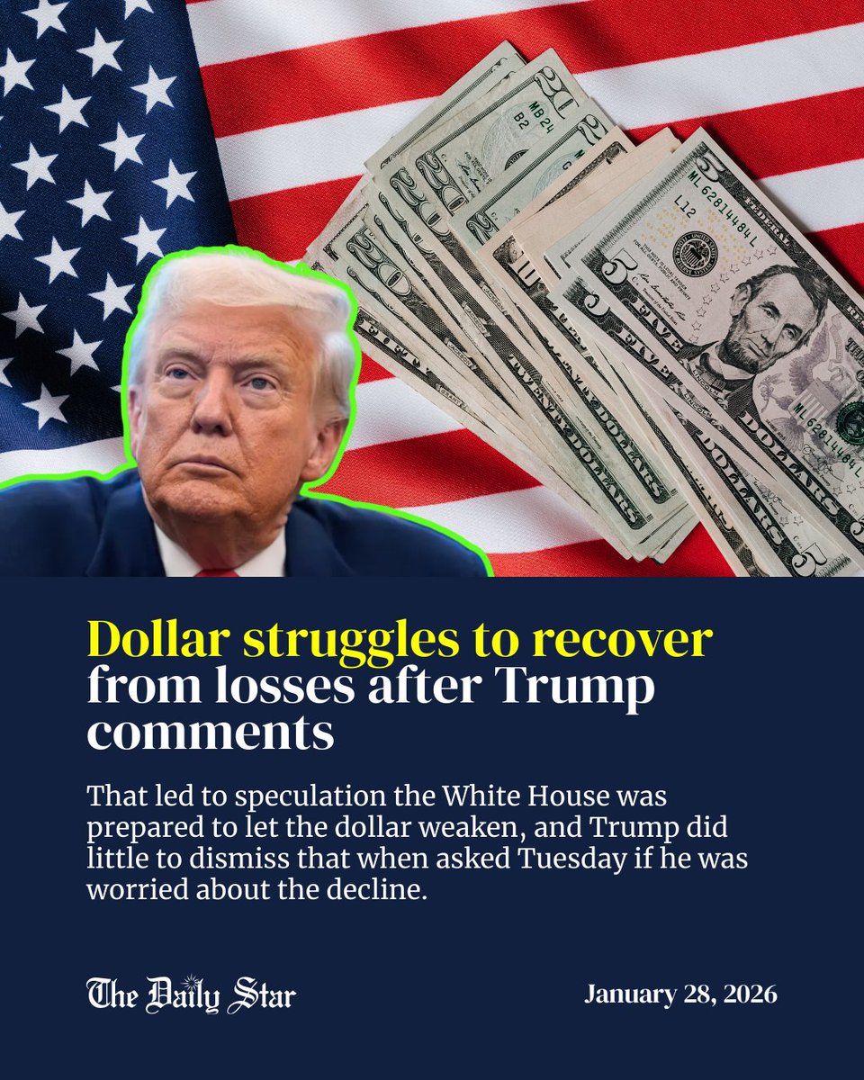 dailystarnews's tweet photo. #Dollar struggles to recover from losses after @realDonaldTrump comments --- The #greenback has retreated across the board this week following reports that the New York Fed had checked in with traders about the #yen's #exchangerate, which fuelled talk that #US and Japanese officials were prepared to stage a joint intervention.