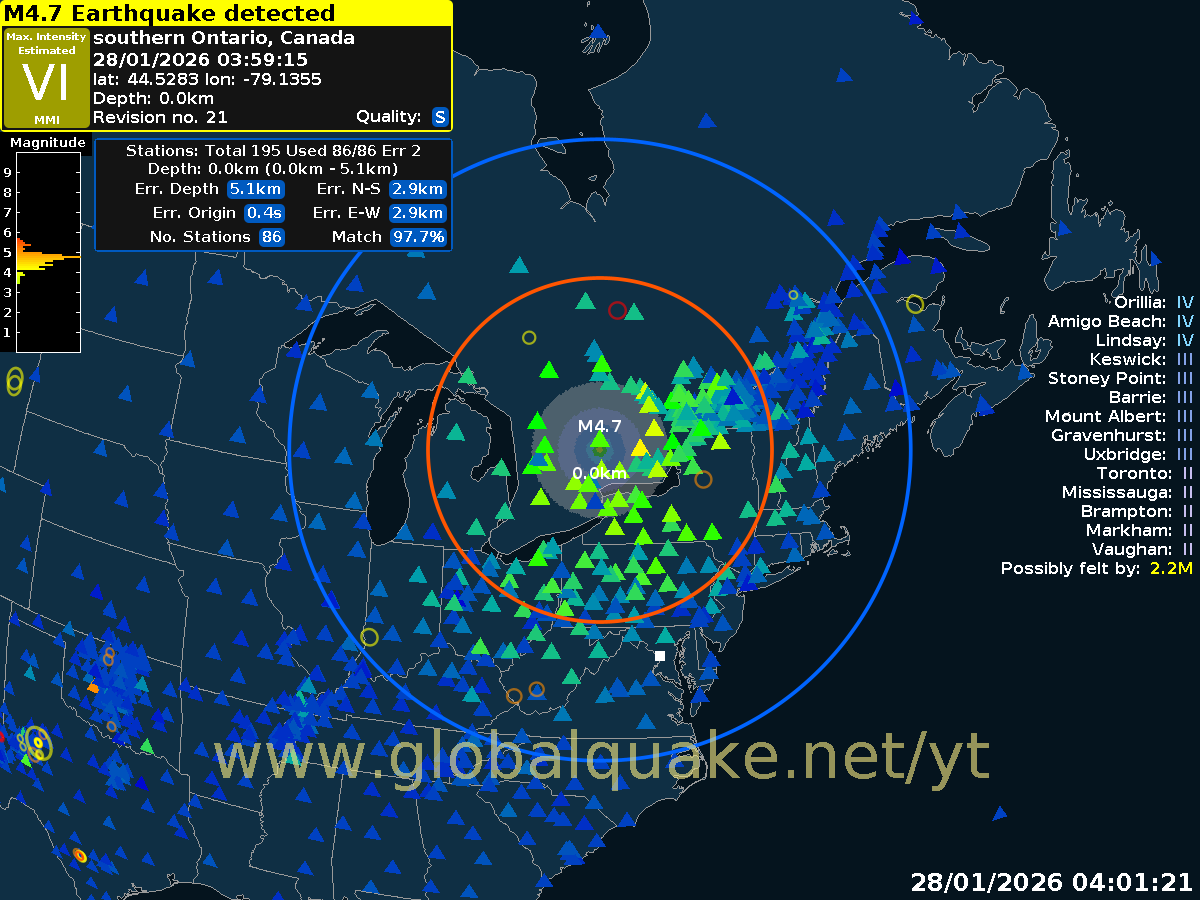 Global_Quake's tweet image. Preliminary:

M4.7 Earthquake - southern Ontario, Canada