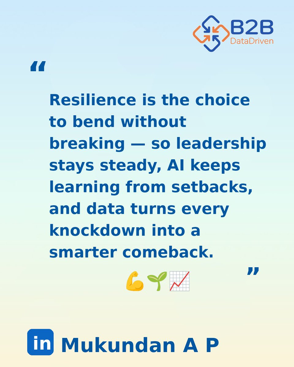 Resilience = turning every setback into a learning loop. 💪

Check the data. Adjust the model. Refocus the strategy. Protect the team. Then move again.

#Resilience #Leadership #AI #DataScience #B2B3DM