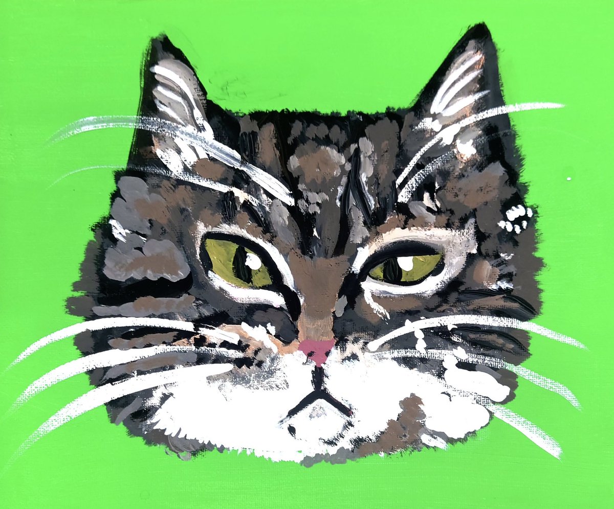 実家の猫ちゃんず #アクリル画 #猫 #イラスト #絵画
