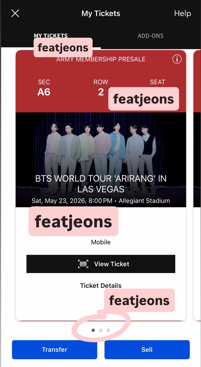 featjeons's tweet photo. wts 3 regular floor tickets 💜
- 05/23/2026 (saturday, vegas d1)
- section a6, row 2 (close to the extended stage!) 
-venmo, zelle, or paypal g/s 
- can video call during the transfer or meet up in the oc area

serious inquiries only! pls dm me! ty 💜

 #875ticketsale https://t.co/RRKc1jvHpA
