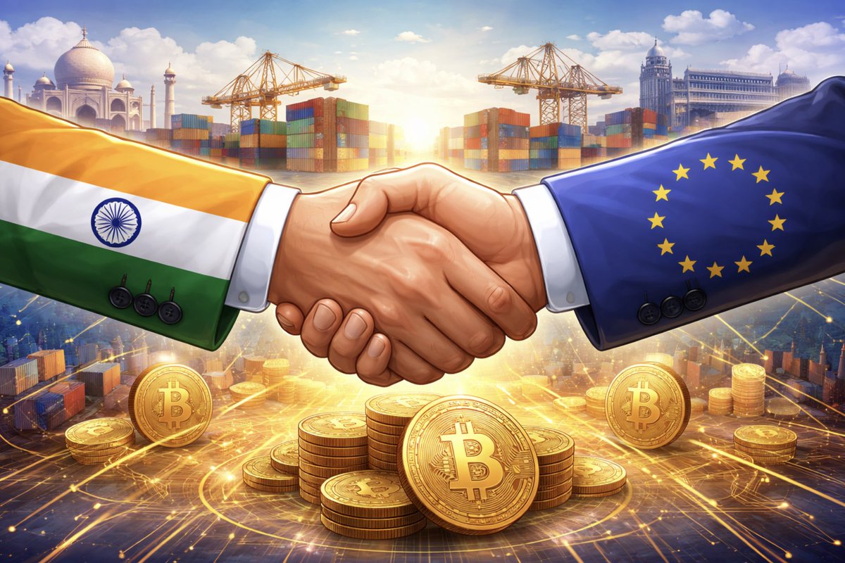 🇮🇳🇪🇺INDIA-EU DEAL COULD SPEED UP CRYPTO RULES

India’s free trade deal with the EU is a big move.
Lower trade barriers, more global alignment.

👉This also increases pressure on India to bring clear crypto rules faster, especially as digital assets become part of global trade.