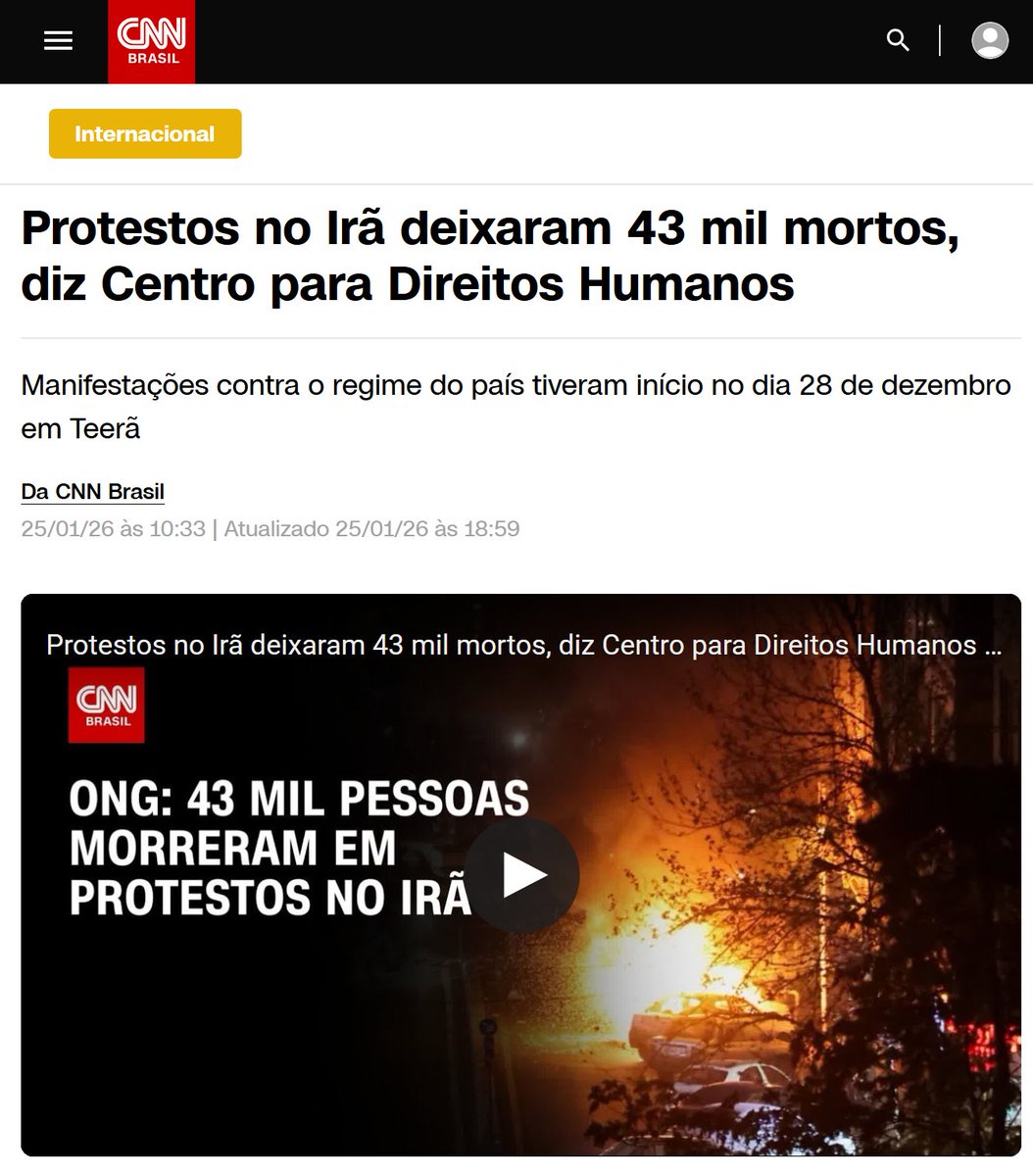 🇮🇷 MORRERAM mais pessoas no IRÃ em duas semanas do que na PALESTINA em um ano.

43 MIL MORTES e a
ESQUERDA em silêncio total.

Gritar "Palestina Livre" nunca foi por "direitos humanos"! É só ideologia e mais nada!