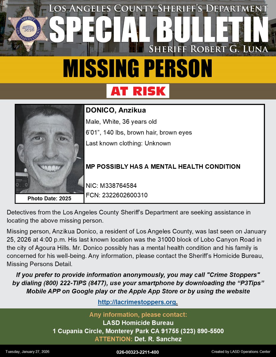 #LASD is Asking for the Public's Help Locating At-Risk Missing Person, Anzikua Donico #AgouraHills

local.nixle.com/alert/12157745/