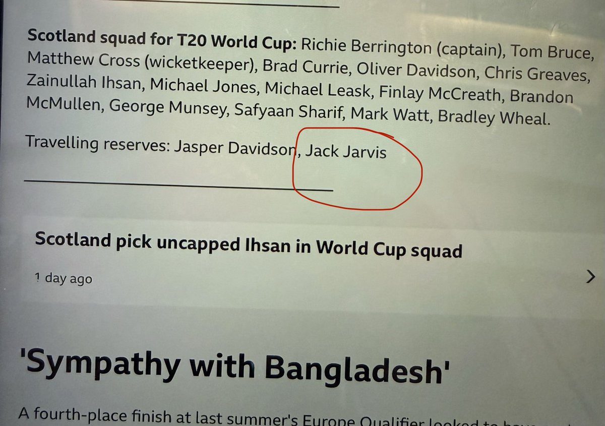 Last minute call for <a href="/CricketScotland/">Cricket Scotland</a> to the #T20WorldCup - looks like Jack was available but Victor just missed out. #stillgame