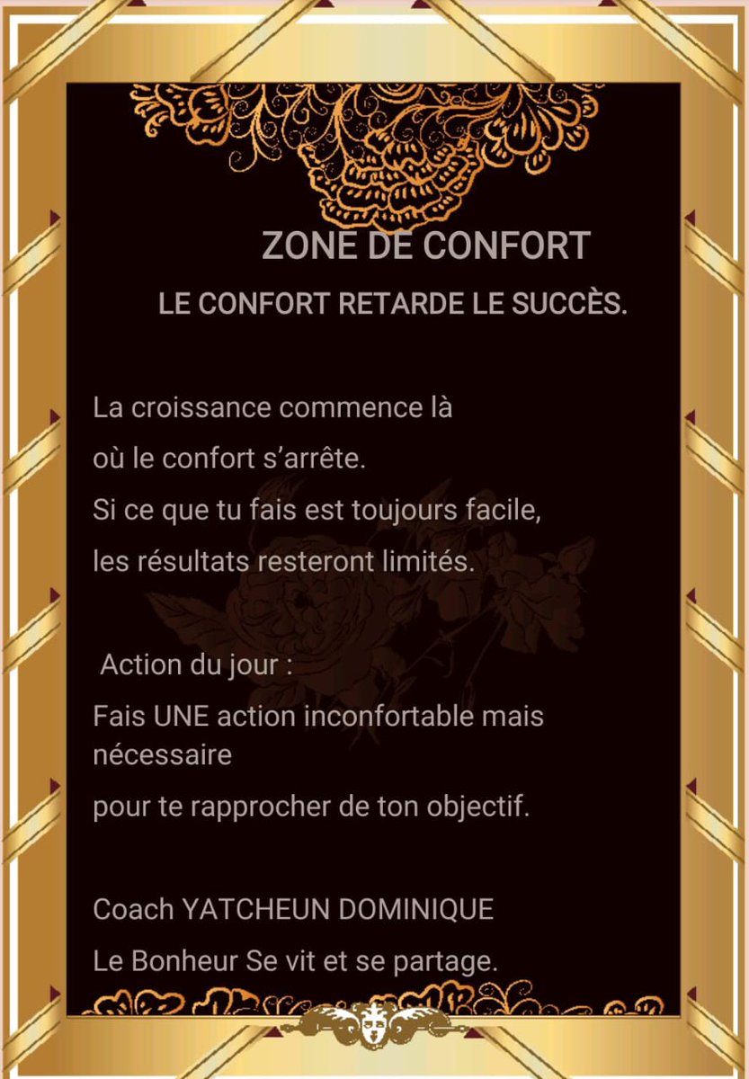 yatcheun's tweet photo. LE CONFORT RETARDE LE SUCCÈS.
La croissance commence là
où le confort s’arrête.
Si ce que tu fais est toujours facile,
les résultats resteront limités. https://t.co/QKvbJGDoWJ