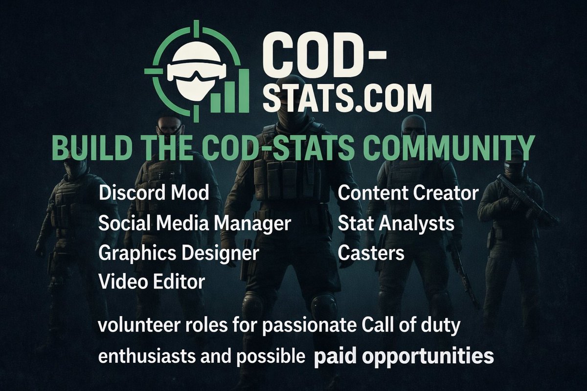 📢 COD-STATS is looking for volunteers!

💁‍♂️We're opening a few community roles for anyone interested.
🫰Most roles are volunteer-based, with potential for future paid opportunities.

📝Read More &amp; Apply here -> cod-stats.com/apply
#CallOfDuty #Esports #CoDCommunity