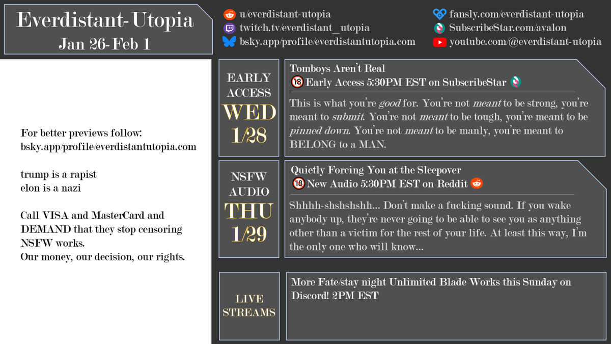 ~🏰Avalon Weekly🏰~
Lots of non-con this week~ Please listen responsibly :)

Just for the record I obviously do believe in the existence of tomboys, just gotta write asshole characters every once in a while :P