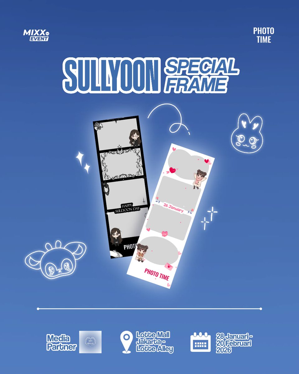 mixxevent_idn's tweet photo. [HAPPY SULLYOON DAY]

📍Lotte Alley Jakarta
📅 28 Januari - 20 Februari 2026

Photobooth event by @mixxevent_idn
🦌 HAPPY SULLYOON DAY 🐰
#설윤이_행복해지는_부적 #LUCKY_SULLYOON_DAY https://t.co/ZdeQsgmhNg