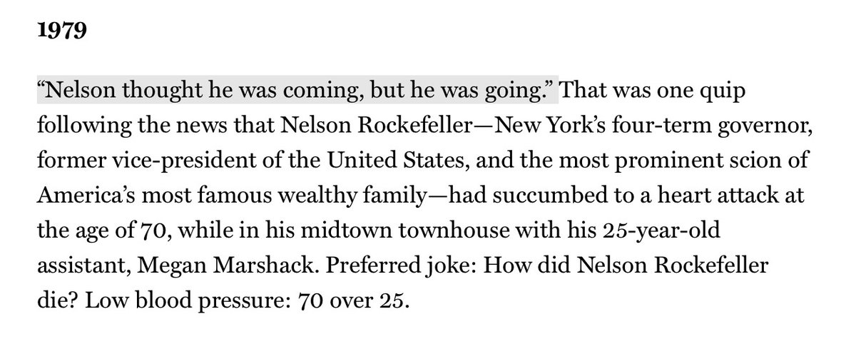 PollTracker2024's tweet image. This is how New York Magazine covered VP Nelson Rockefeller's death back in 1979:

(Yes, this is real)