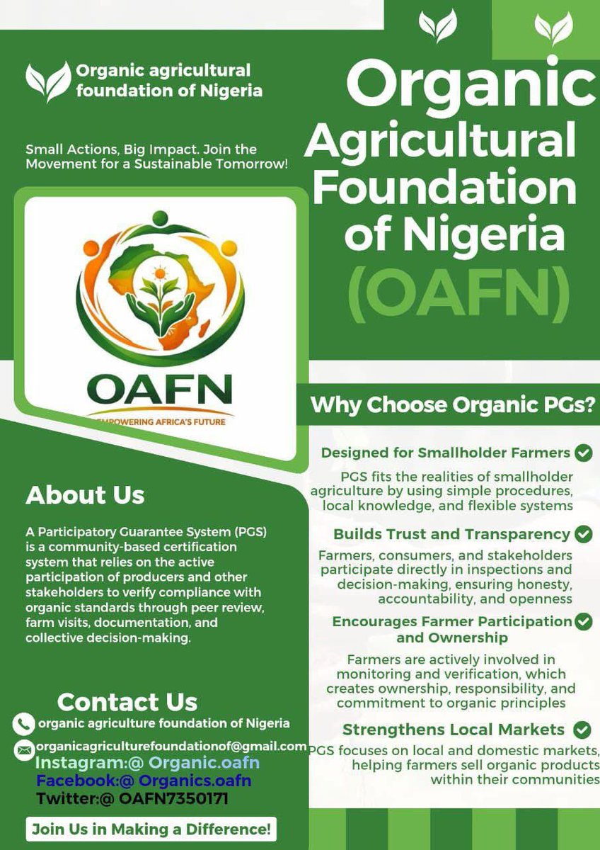 OAFN7350171's tweet photo. 🌱 Organic agriculture unlocks opportunity.

At OAFN, we create pathways for farmers, youth, and communities—training, market access, partnerships, and sustainable livelihoods. This is growth with purpose.

#OAFN #OrganicNigeria #SustainableAgriculture https://t.co/LpyJqBwXfp