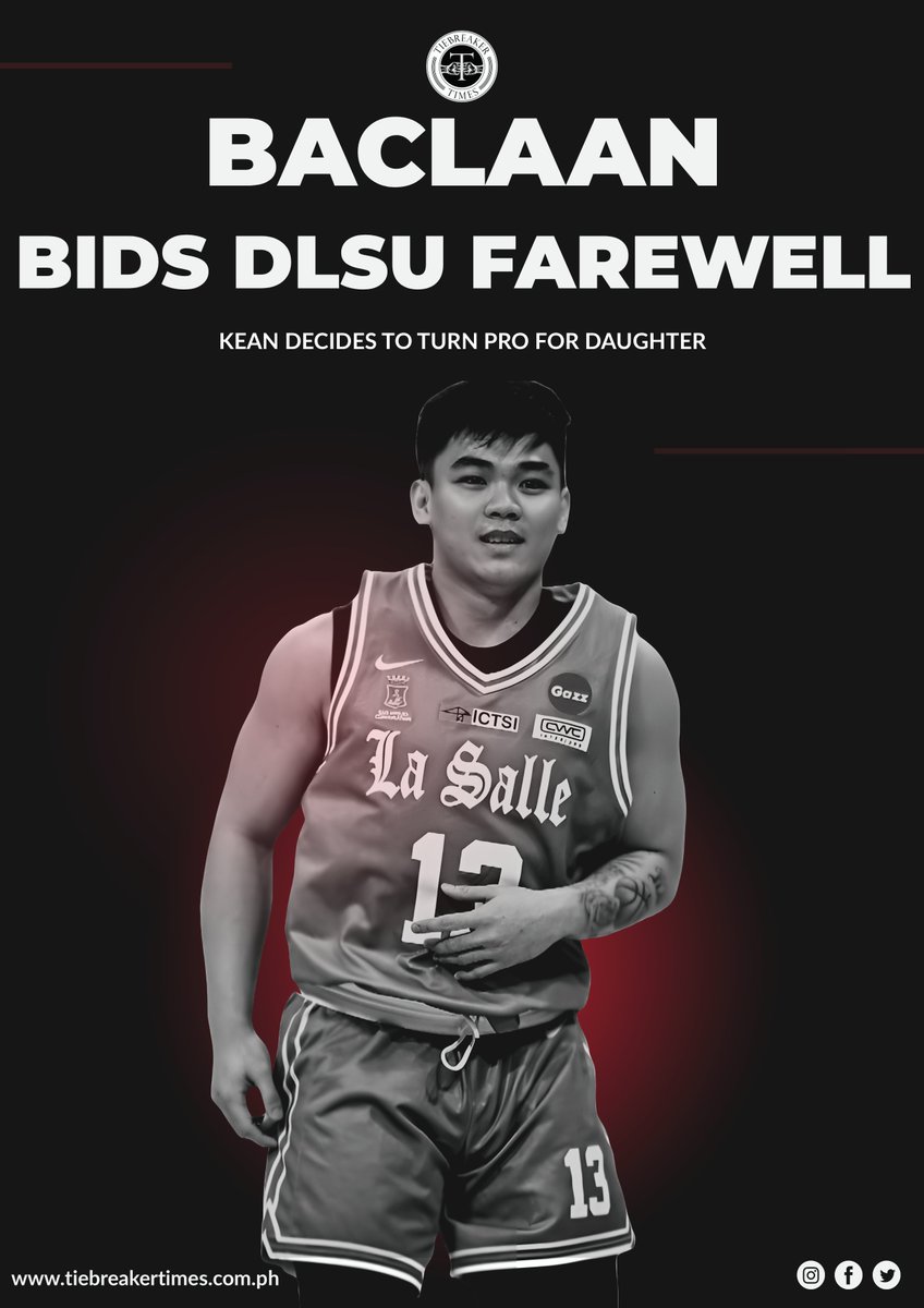 tiebreakertimes's tweet image. KB13 SIGNS OFF 🏹

Kean Baclaan leaves La Salle to pursue a pro career, prioritizing his daughter Taliyah

#ReadMore 👉 tbti.me/s22v13

#UAAPSeason89