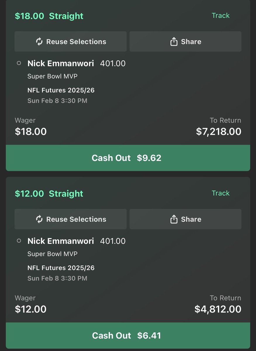 Placed this before playoffs, if he can pull it off I’ll be buying Super Bowl Emmanwori jersey