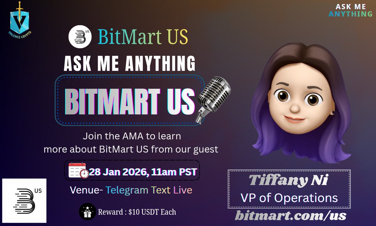 ValenceCrypto's tweet photo. 📷Don't miss the opportunity to join us for a #Text AMA with Bitmart US

📷Join the Telegram to learn more.

📷 28 Jan, 7 PM UTC
📷 CEO- Tiffany

📷Live : https://t.co/zp8Ulcmkh3 …

📷 Rules:
📷 Like &amp; Retweet. https://t.co/v0qaGk6l3b