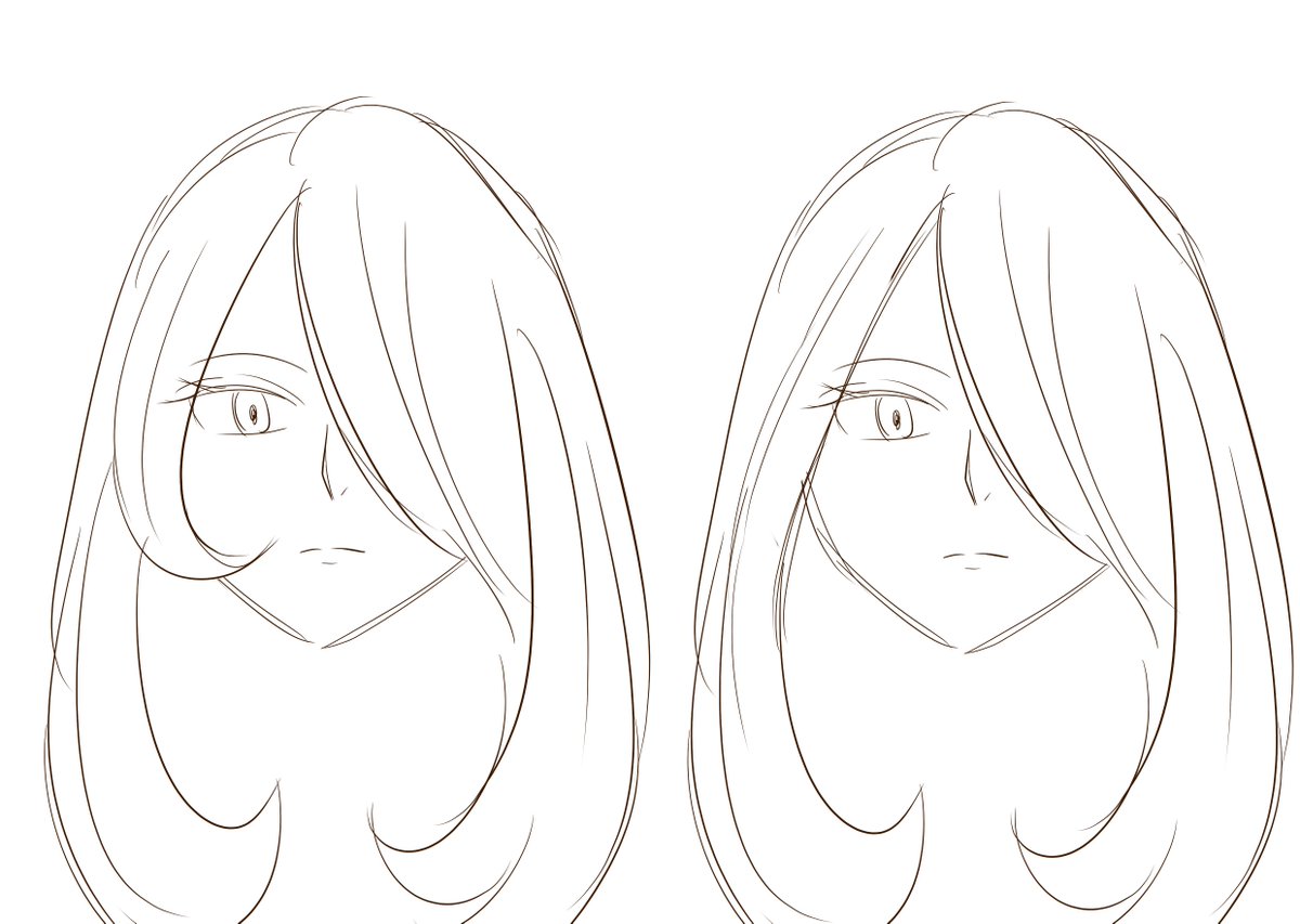 シロナを描きたくなってここまで描いたのですが、髪型の解釈を微妙に間違えた気がするので、また後で無様な目に合わせてリベンジしようと思います。
(2枚目の右の解釈で描いてしまった) 