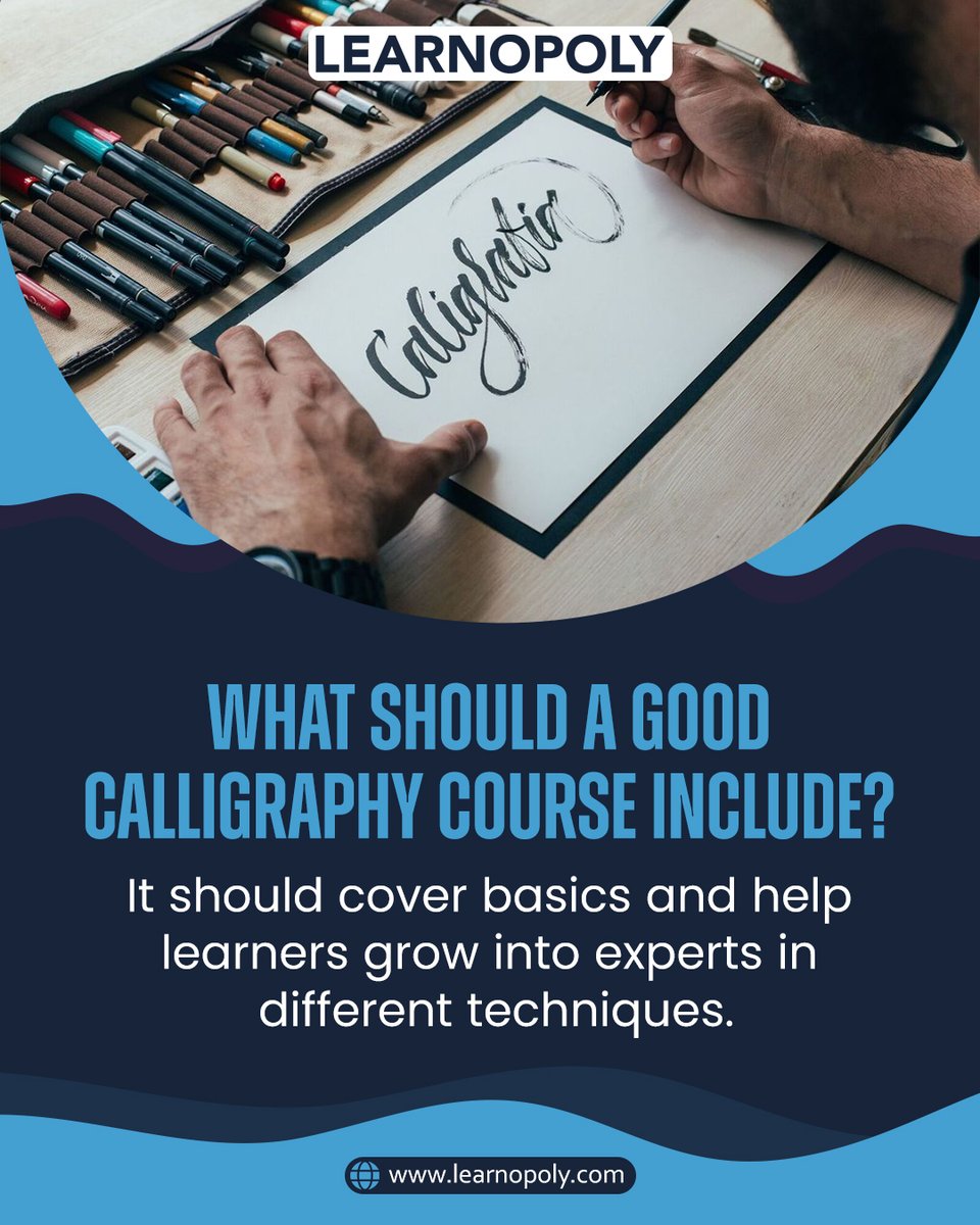 Learnopoly_'s tweet image. A strong calligraphy course should cover the fundamentals and guide learners toward mastery across different techniques—step by step.

Start your calligraphy journey at learnopoly.com

#CalligraphyCourse #LearnCalligraphy #CreativeSkills #OnlineLearning #Learnopoly