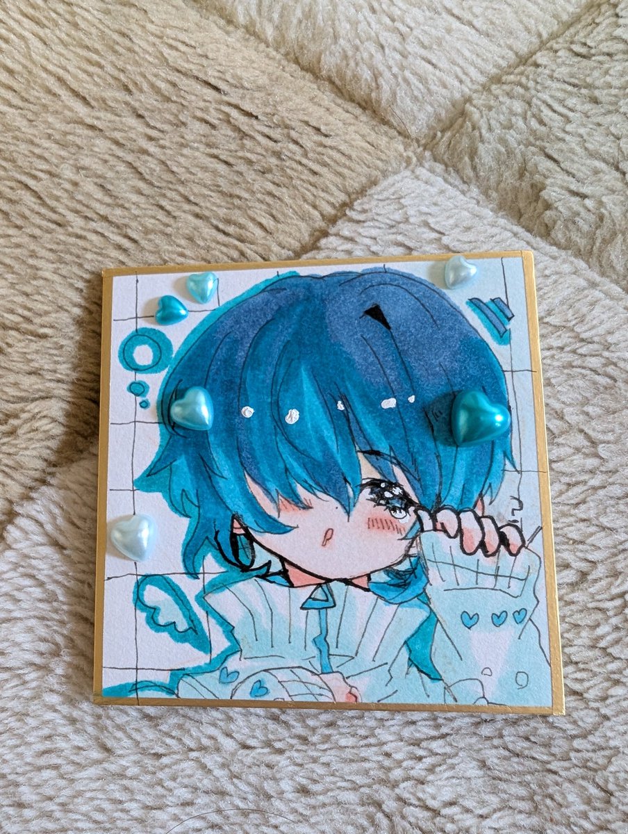 手描き原画】豆色紙癒し系イラスト ルイくん表情4種セット♡ ハート