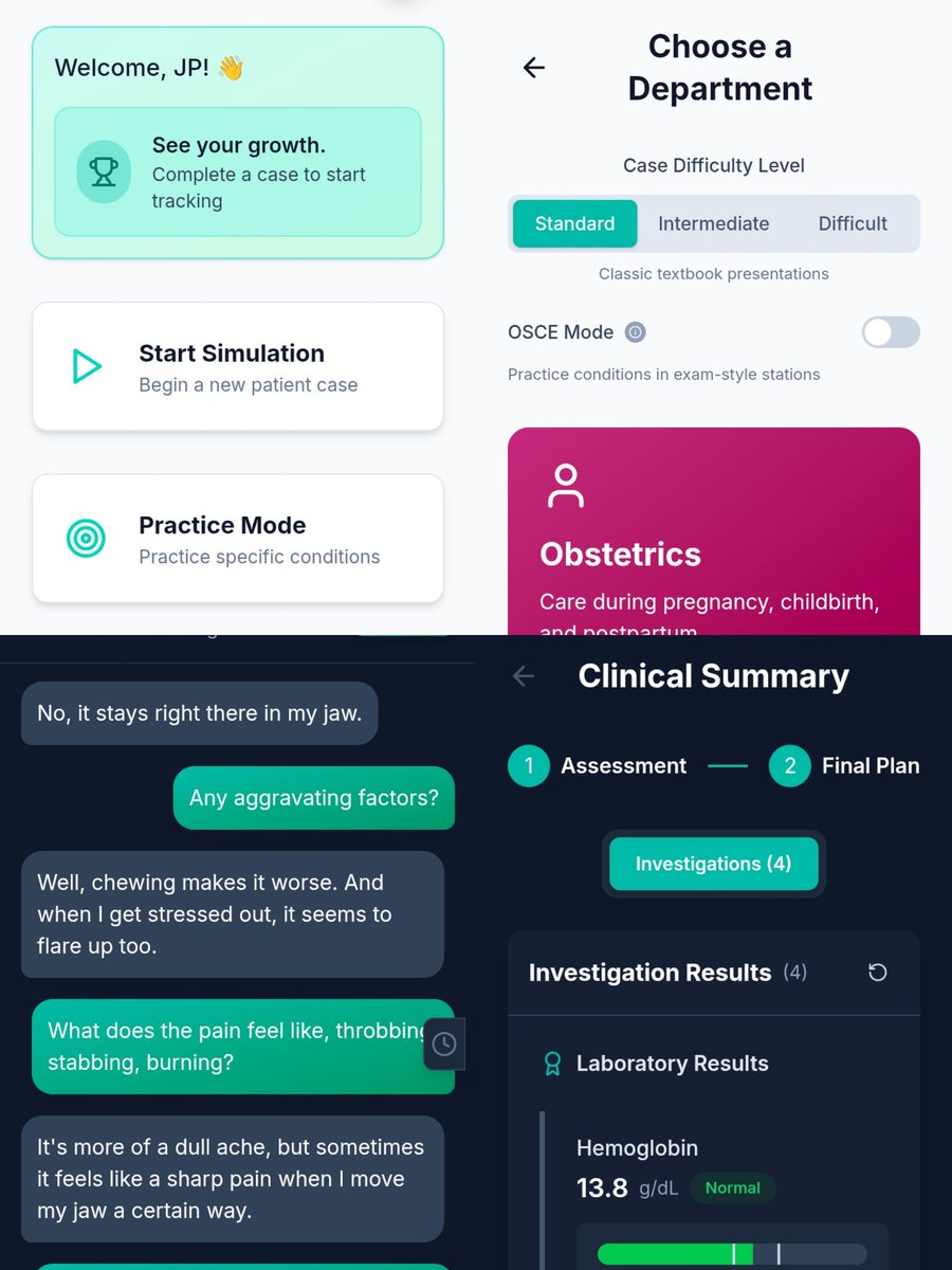 jpwillbegreat's tweet photo. ClerkSmart is a free AI tool that lets you practise clerking with virtual patients.
You can access it via the mobile app on app stores, or simply use the web version.
After creating an account, start a simulation based on your current rotation—surgery, internal medicine, and more https://t.co/6z6SdcVzNR