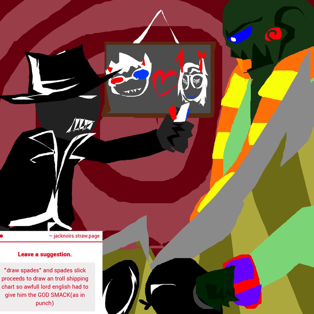 DailyJackNoir's tweet image. Day 48 - #spadesslick #lordenglish #solluxcaptor #vriska #shelowkeyuglytho #homestuck