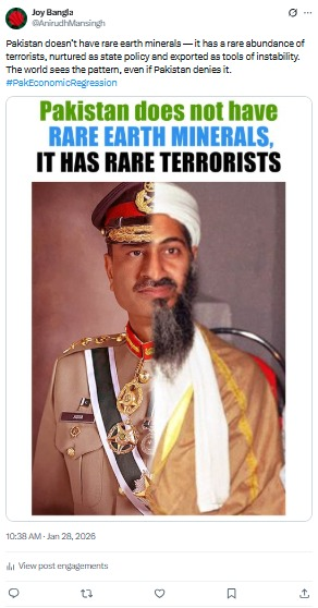 adara_khan's tweet image. Pakistan doesn’t have rare earth minerals - it has a rare abundance of state-nurtured terrorists exported as tools of instability.  The world sees the pattern, even if Pakistan denies it.  #PakEconomicRegression