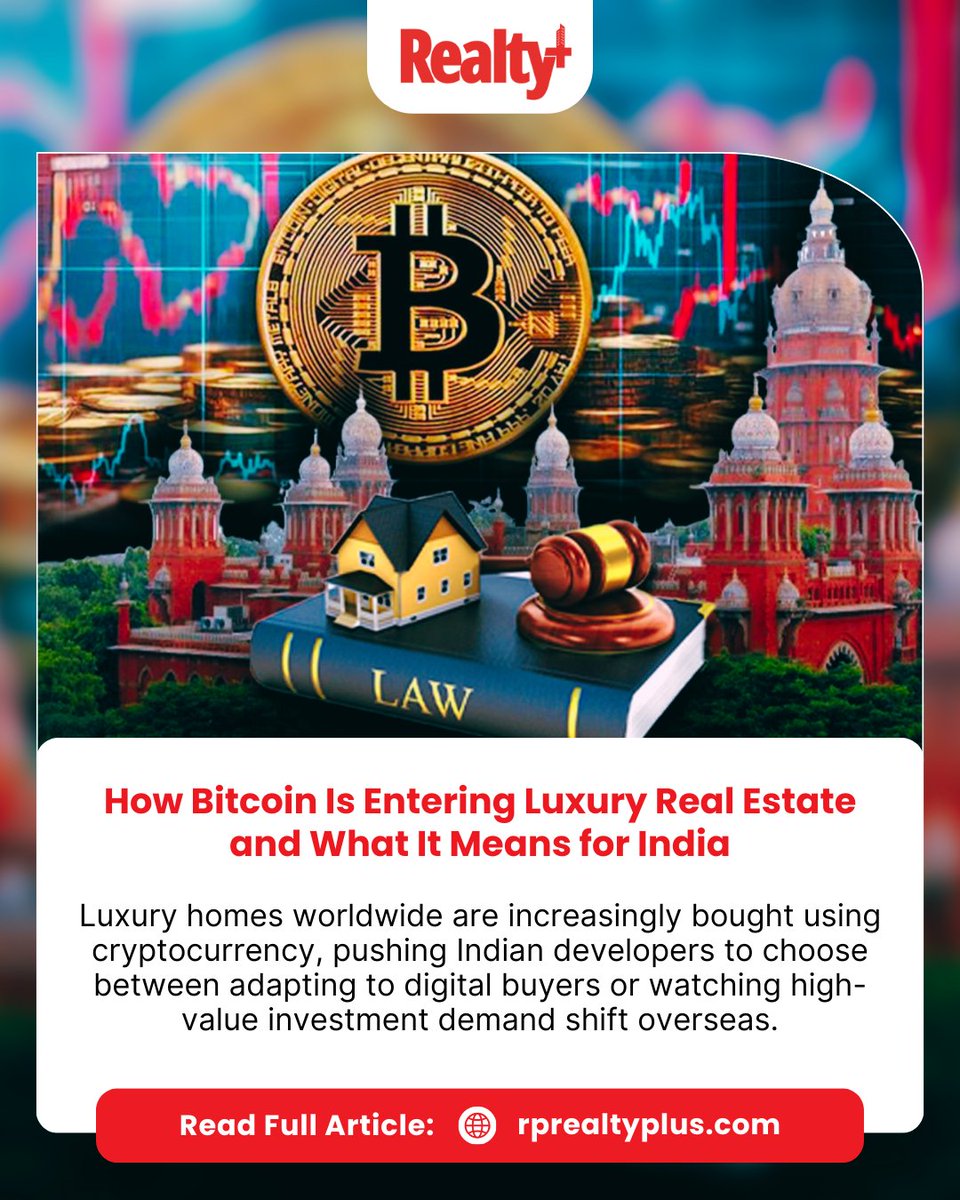 From global mansions to high-end apartments, Bitcoin-backed transactions  are changing how premium real estate is bought - raising big questions for  Indian developers about regulation, readiness, and future demand. Read  more: https://t.co/yfygb91NZu #