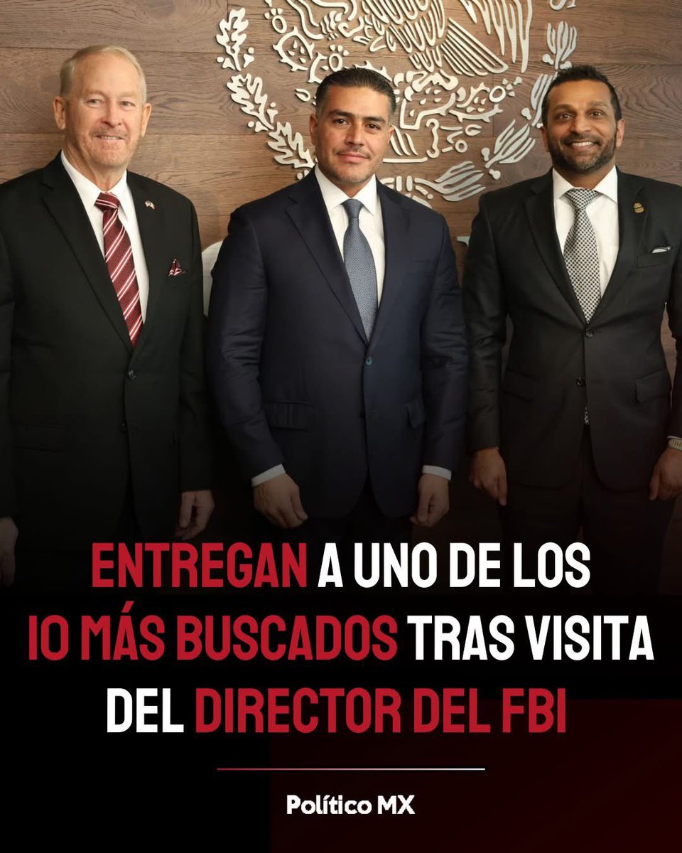 🇲🇽🇺🇸 Harfuch anuncia reunión con Kash Patel y entrega dos objetivos prioritarios para el FBI

👉  goo.su/t5d8g 

Como lo adelantamos en PolíticoMX , el secretario de Seguridad, Omar García Harfuch, dio a conocer que se reunió con el director del FBI – Federal Bureau of