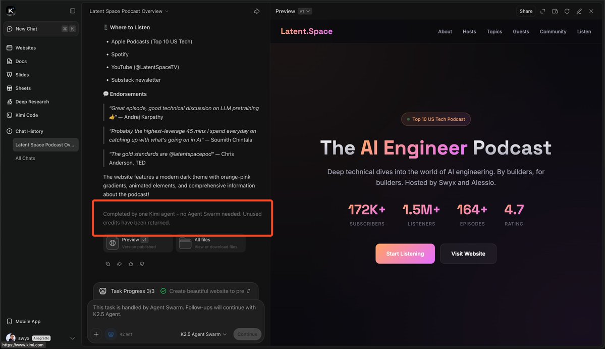 Agent Swarm refund UI