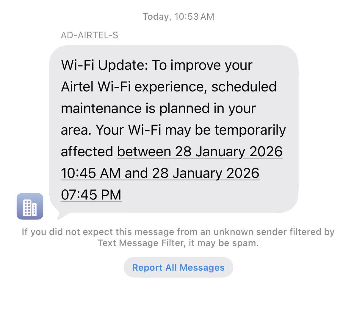 kotharimb's tweet photo. @Airtel_Presence why planning a maintenance during day time?
You are planning it to happen from 10.45 AM and you are informing me about it at 10.53 AM? Quite disappointing! 😡😡 https://t.co/fTlRsF0fmF