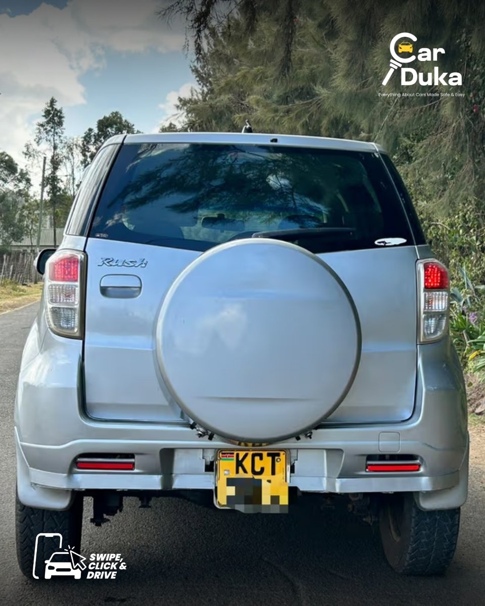 CarDukaKE's tweet photo. Compact, capable, and perfect for everyday adventures — the 2012 Toyota Rush is your go-anywhere SUV with style and reliability. 🚙✨

Features at a Glance
🔹 1.5L petrol engine with smooth automatic transmission
🔹 Spacious 5-seater layout with durable fabric seats
🔹 Rear-mounted spare tyre for that classic SUV look & practicality
🔹 Elevated ride height for confident city & weekend drives
🔹 Trusted Toyota reliability with low running costs

Price Options
💰 Cash: KES 1,300,000
💳 Finance: KES 32,518 per month for 5 years

📊 Specs | 129,000 kms | 1500 CC | Automatic | Petrol | Unregistered
Discover this versatile SUV on https://t.co/JiwJou1uEp or shop faster via the CarDuka App on Android & iOS.
#CarDuka #SwipeClickDrive #SwipeClickSell
