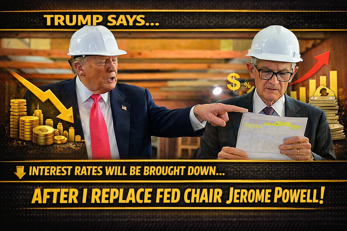 JUST IN: 🇺🇸 Trump says interest rates will be brought down after he  replaces Fed Chair Jerome Powell.