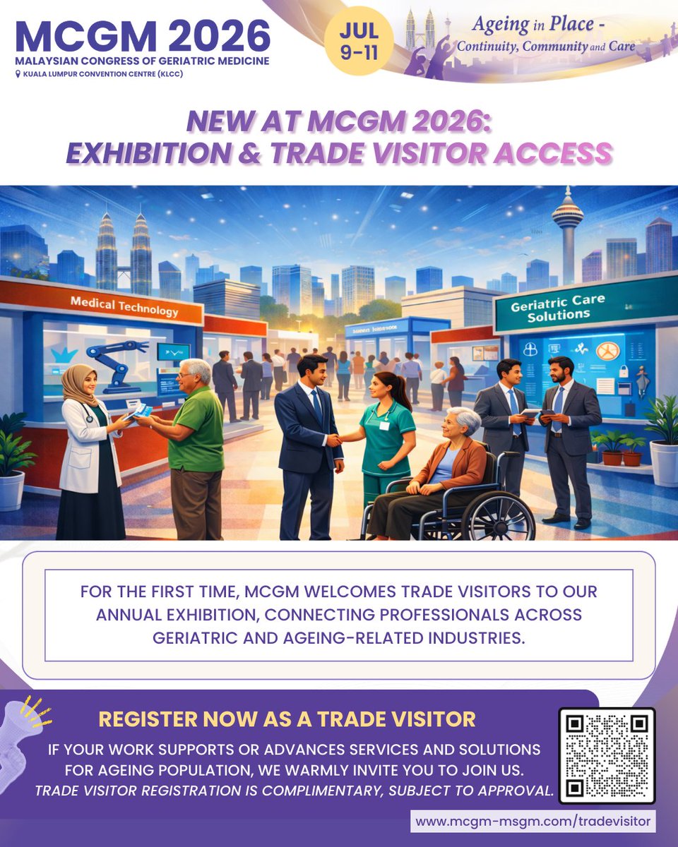 msgm_geriatric's tweet photo. ✨ First time at MCGM!
Trade Visitors are welcome to our annual exhibition. Connect, explore eldercare innovations &amp; discover ageing care trends.

✔ Complimentary registration (subject to approval)
🔗 Register now: https://t.co/1Cgo4xDeXW https://t.co/Hwu0i27ale