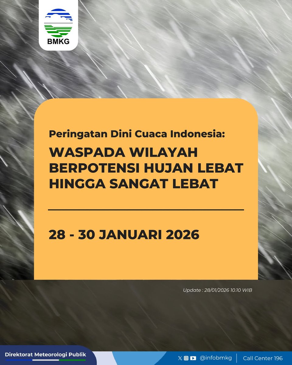 zakiberkata's tweet photo. PERINGATAN DINI BMKG UNTUK CUACA INDONESIA
28 - 30 JANUARI 2026 https://t.co/RTcH2ZOJNA