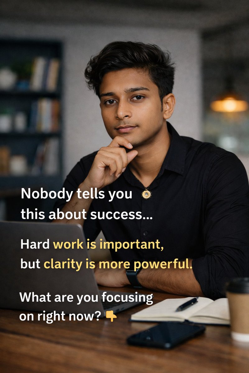 omkarkumar43797's tweet photo. Nobody tells you this about success…
Hard work is important,
but clarity is more powerful.
Many people are busy every day,
That’s how careers are built in silence
while results make the noise.
What are you focusing on right now? 👇
#CareerGrowth #LinkedInIndia #SelfImprovement https://t.co/yiRv06vFBk