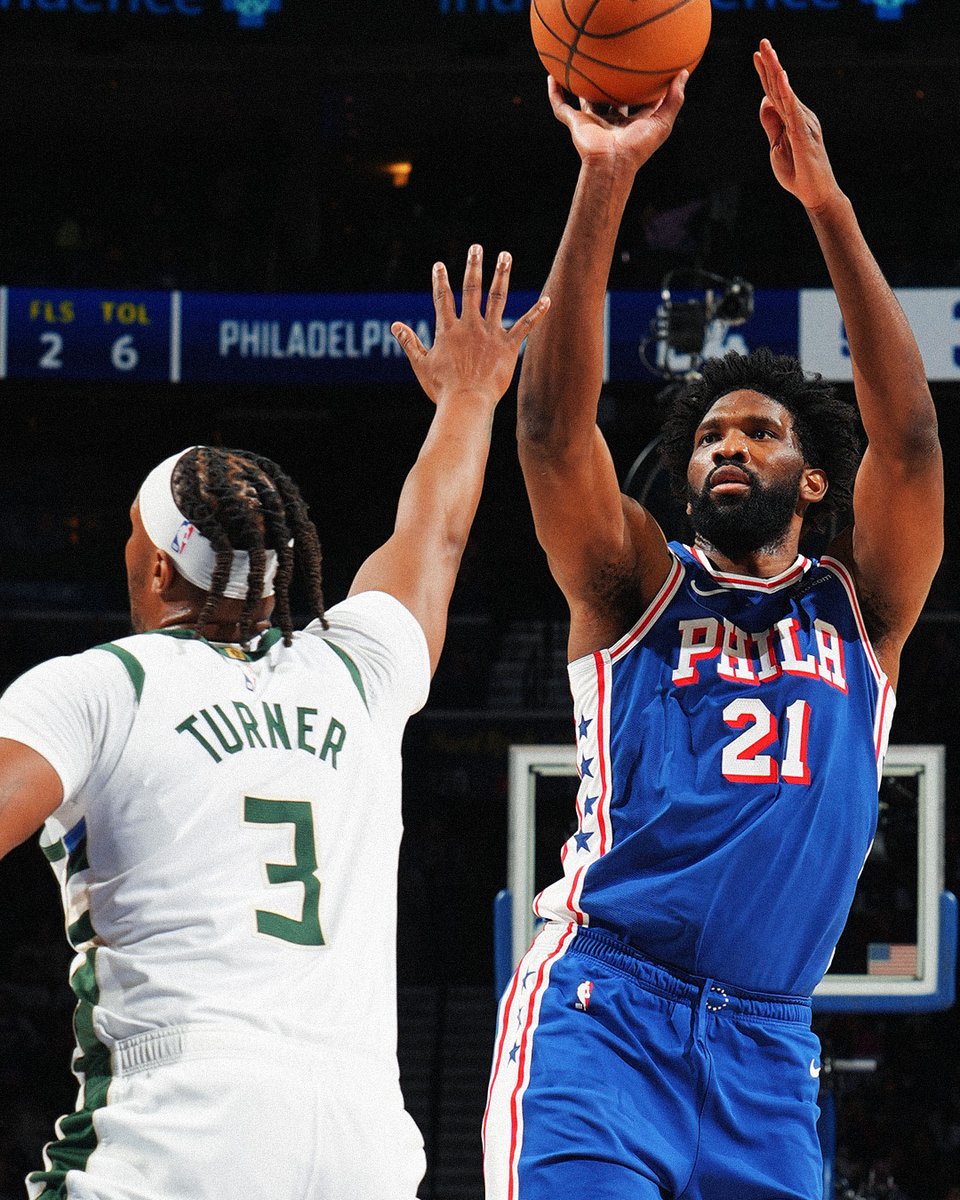 100th career regular season game of 25+ PTS, 5+ REB and 5+ AST for Joel Embiid!
He's the fifth player in franchise history to reach that mark, joining...
▪️ Allen Iverson
▪️ Hal Greer
▪️ Julius Erving
▪️ Charles Barkley