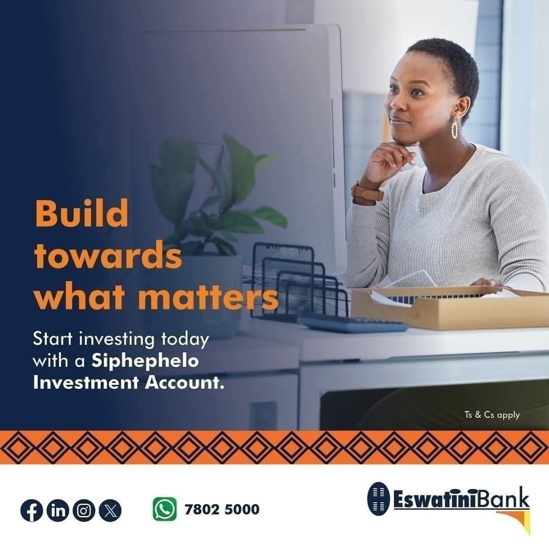 Open a Siphephelo account with just E1,000, save a minimum of E200 monthly, and grow your wealth. Take control of your financial journey today!
📞 Call 2409 5000 | 📲 WhatsApp 7802 5000 | ✉ Email callcenter@swazibank.co.sz
💻 Learn more: bit.ly/EBInvestmentAc…
#EswatiniBank