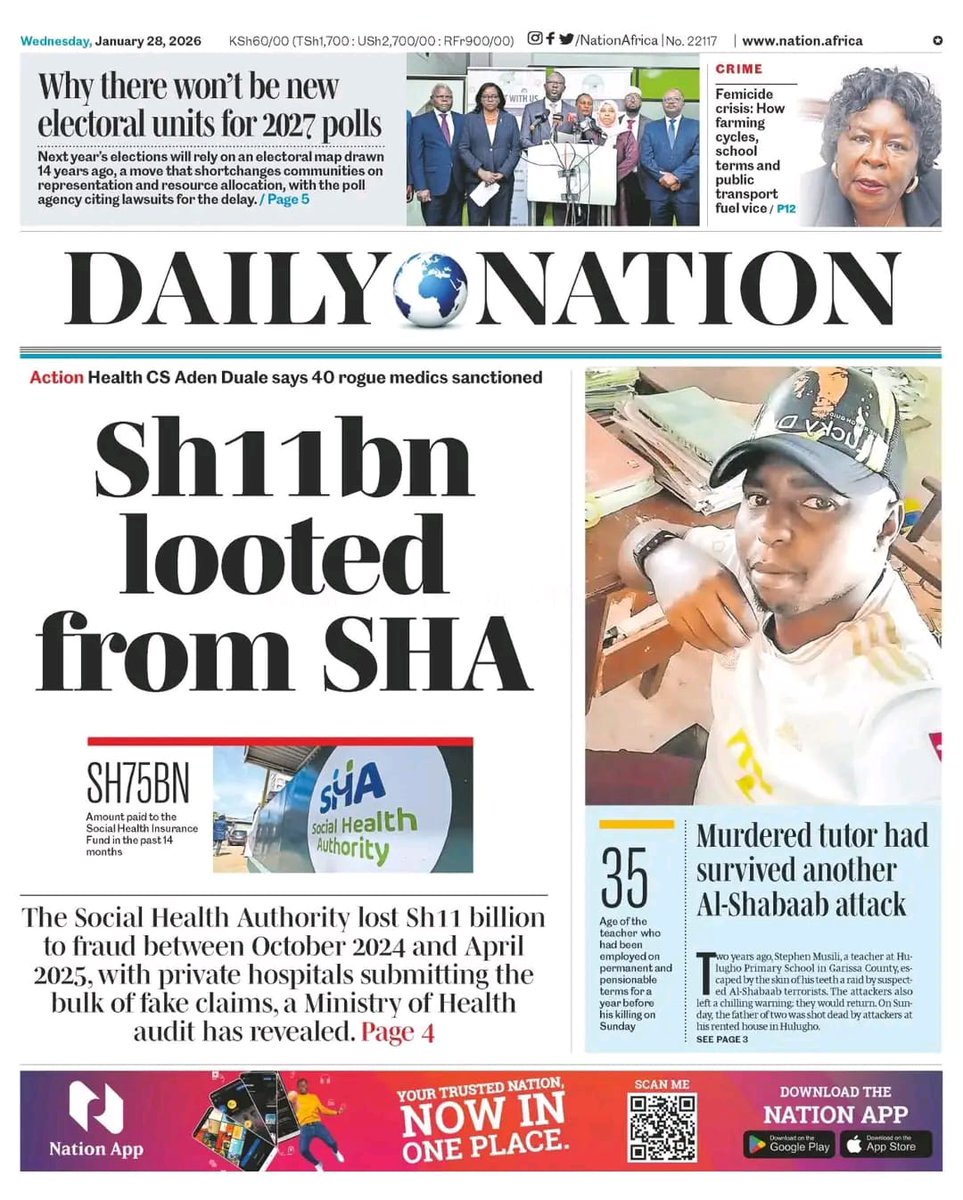 Telencegichaba's tweet photo. Daily Nation: 28th , 01, 2026

Thika | Kunye | PCEA https://t.co/7Im9udHph2