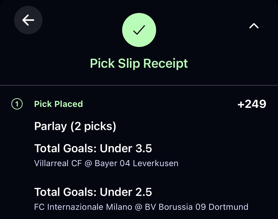 January 28th ⚽️ Parlay of the Day 🔥

Villarreal vs. Bayer Leverkusen Under 3.5 Goals🔒

Milano vs. Borussia Dortmund Under 2.5 Goals🔒

$100 Pays $349💰

Bets Placed on <a href="/OnyxOdds/">Onyx</a>

Go to your App Store and search “Onyx Odds” and download the App TODAY

#GamblingX #Betting #Soccer