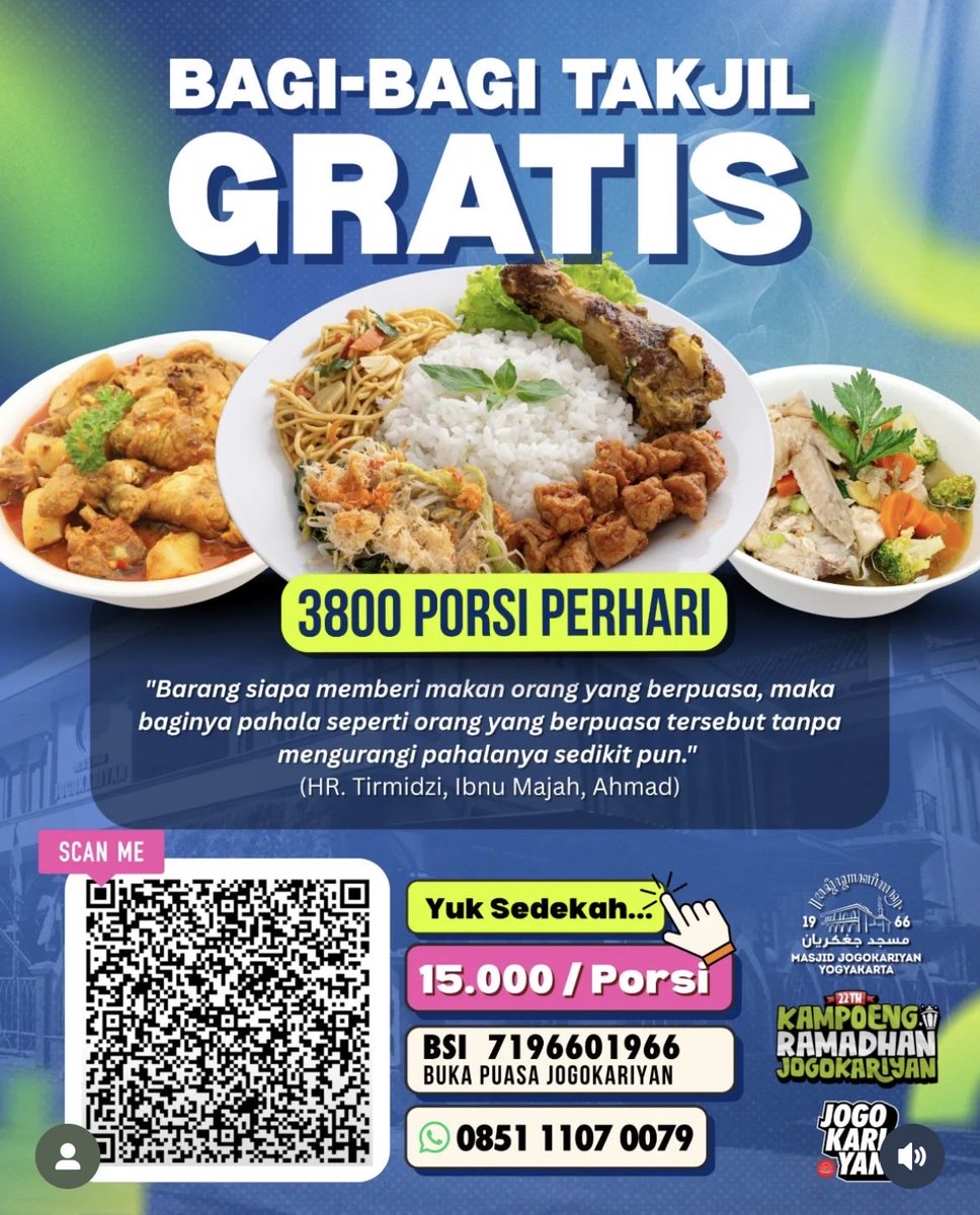 Guys sedekah takjil yuk, ini yang di Masjid Jogokariyan Jogja. Kalo ada yang tau info sedekah takjil di Masjid lainnya boleh reply aja ya. Barakallah. 🙏🏻