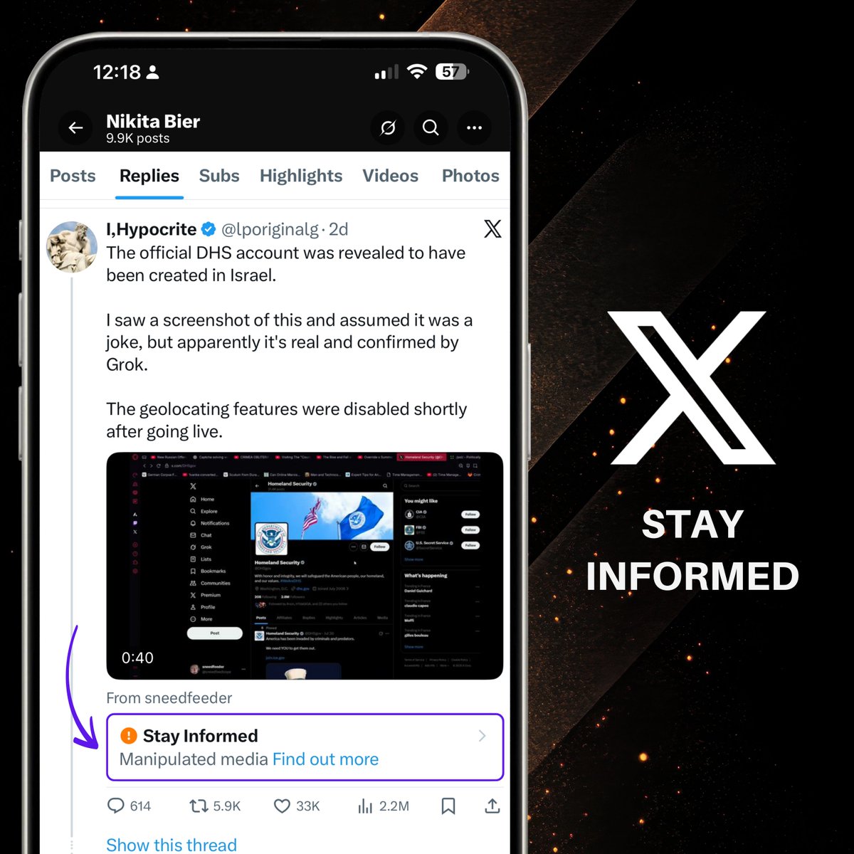 XFreeze's tweet photo. 𝕏 just rolled out prominent “Manipulated media” warnings on posts containing edited or fake images and videos

Posts that include doctored media intended to mislead or trick users are now clearly flagged with a “Manipulated media” label

𝕏 is the only platform where what you see is getting closer to what’s actually real