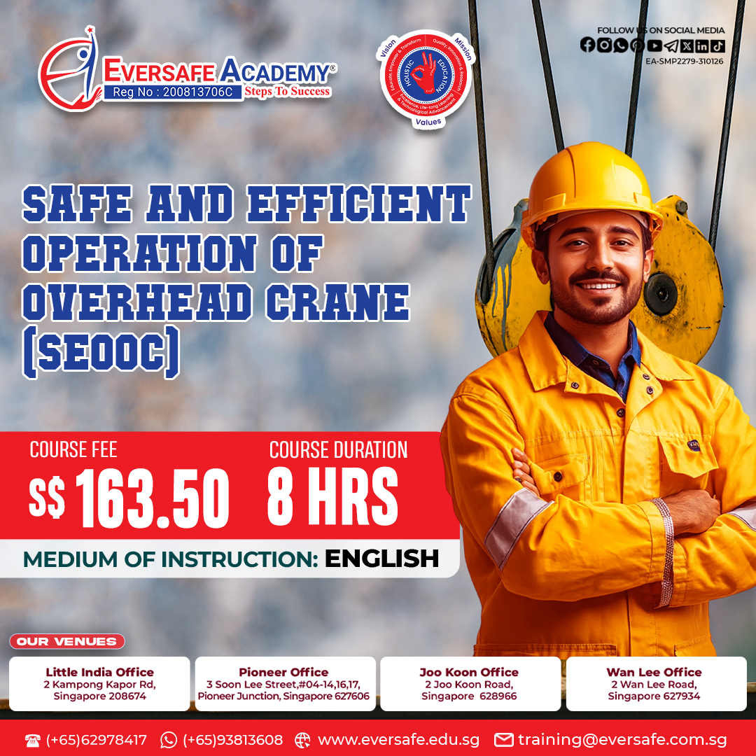 Safe and Efficient Operation of Overhead Crane (SEOOC)

#OverheadCrane #SEOOC #CraneSafety #WorkplaceSafety #EversafeAcademy #SafetyTraining #SingaporeSafety #IndustrialTraining #CraneOperator #SafetyFirst #CareerAdvancement