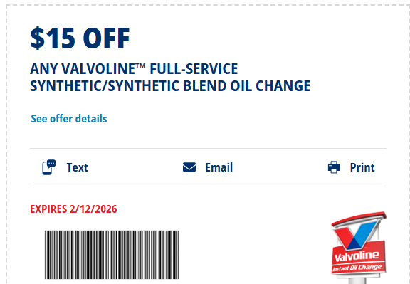 $19.99 Valvoline Oil Change Coupon April 2026 tweet media