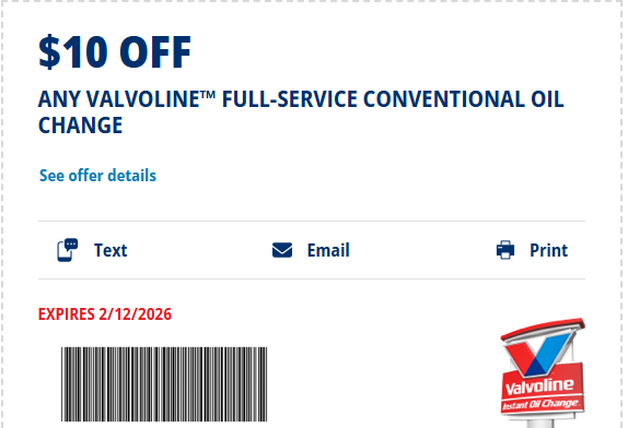 $19.99 Valvoline Oil Change Coupon April 2026 tweet media