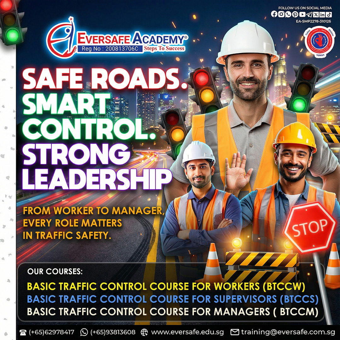 Traffic Control Training in Singapore: Worker to Manager Level | Eversafe Academy
#TrafficControl #RoadSafety #BTCCW #BTCCS #BTCCM #WorkplaceSafety #EversafeAcademy #SafetyTrainingSingapore #ConstructionSafety #TrafficManagement #SafetyLeadership #CareerDevelopment