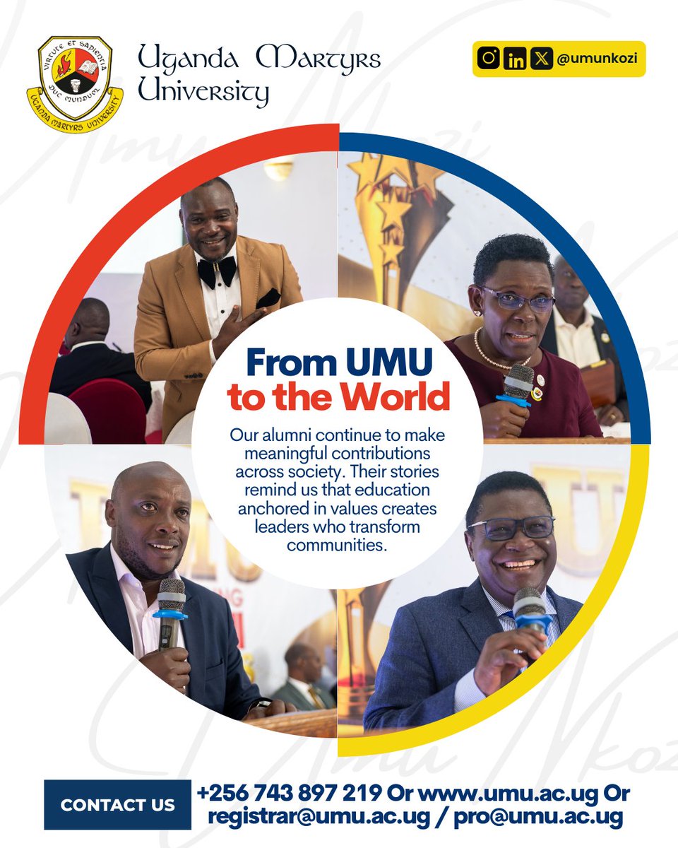 From #UMU to the world 🌍

Our alumni serve across education, governance, health, business, and faith institutions, living out values of service, integrity, and excellence.

Their impact is proof that values-based education shapes leaders who transform society.

#JoinUMU